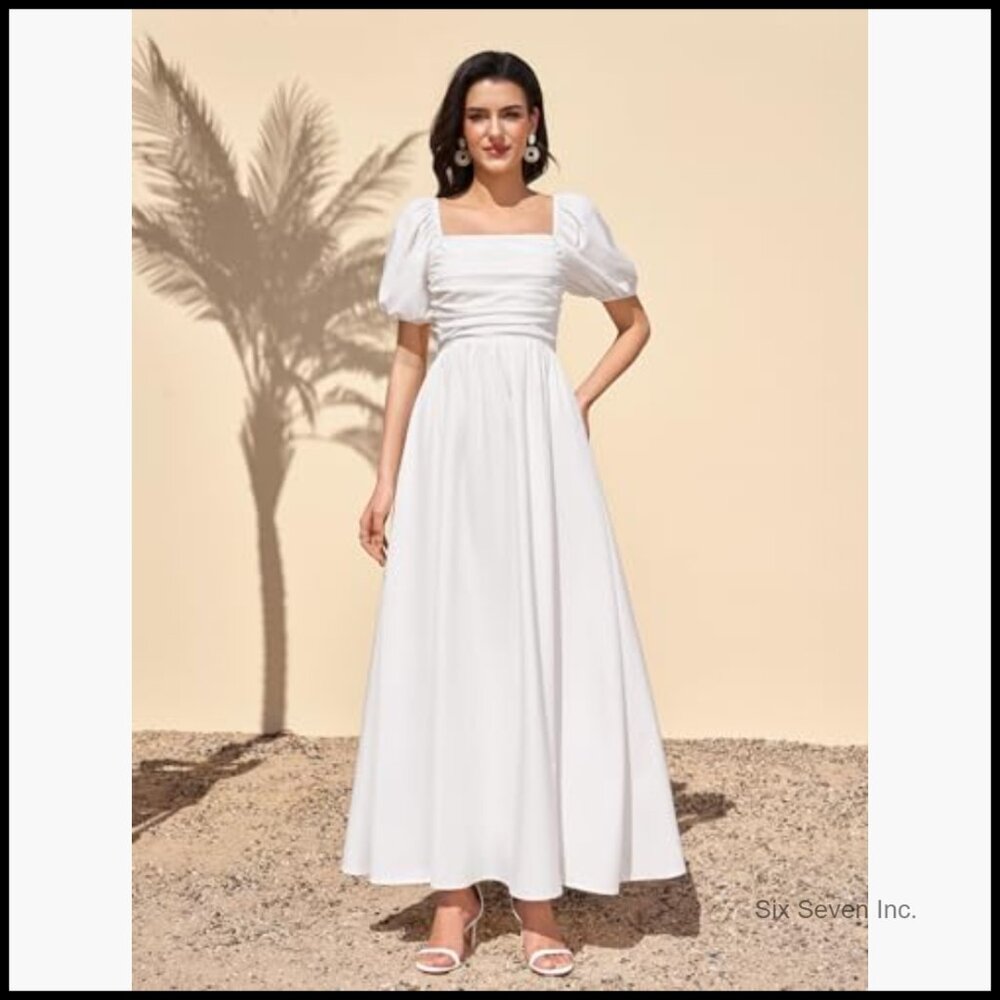 Puff Sleeve Maxi Dress Corset A Line Wedding Guest Beach Sundress - Picture 4 of 6